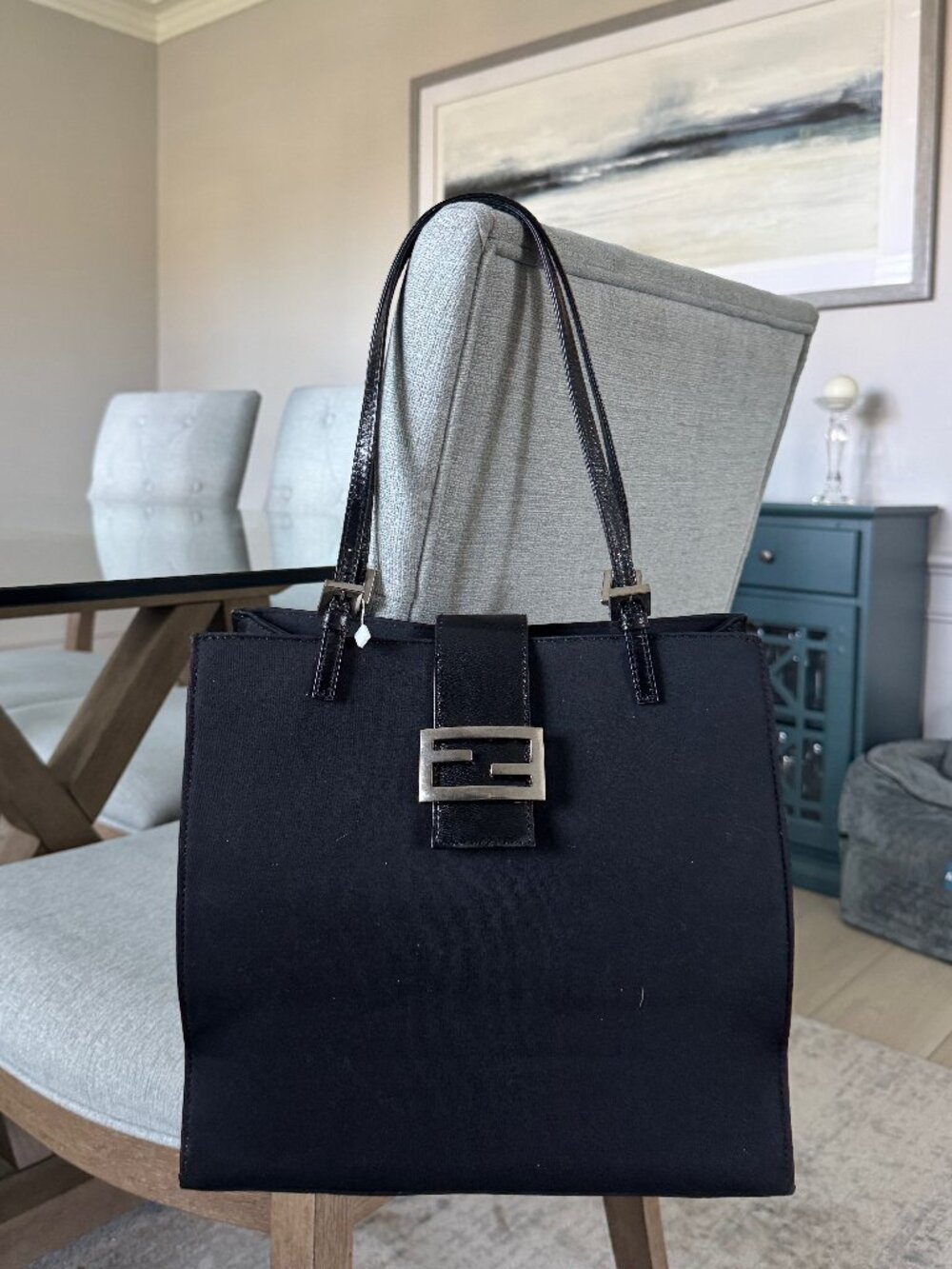 Fendi Neoprene Vintage Baguette Tote Black